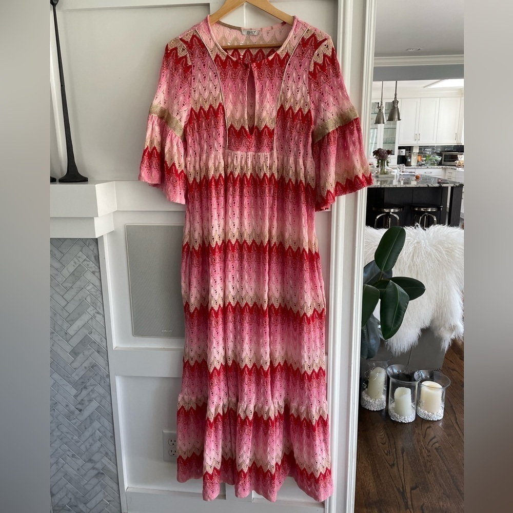 Pho Italy Chevron Pink Red Maxi Dress